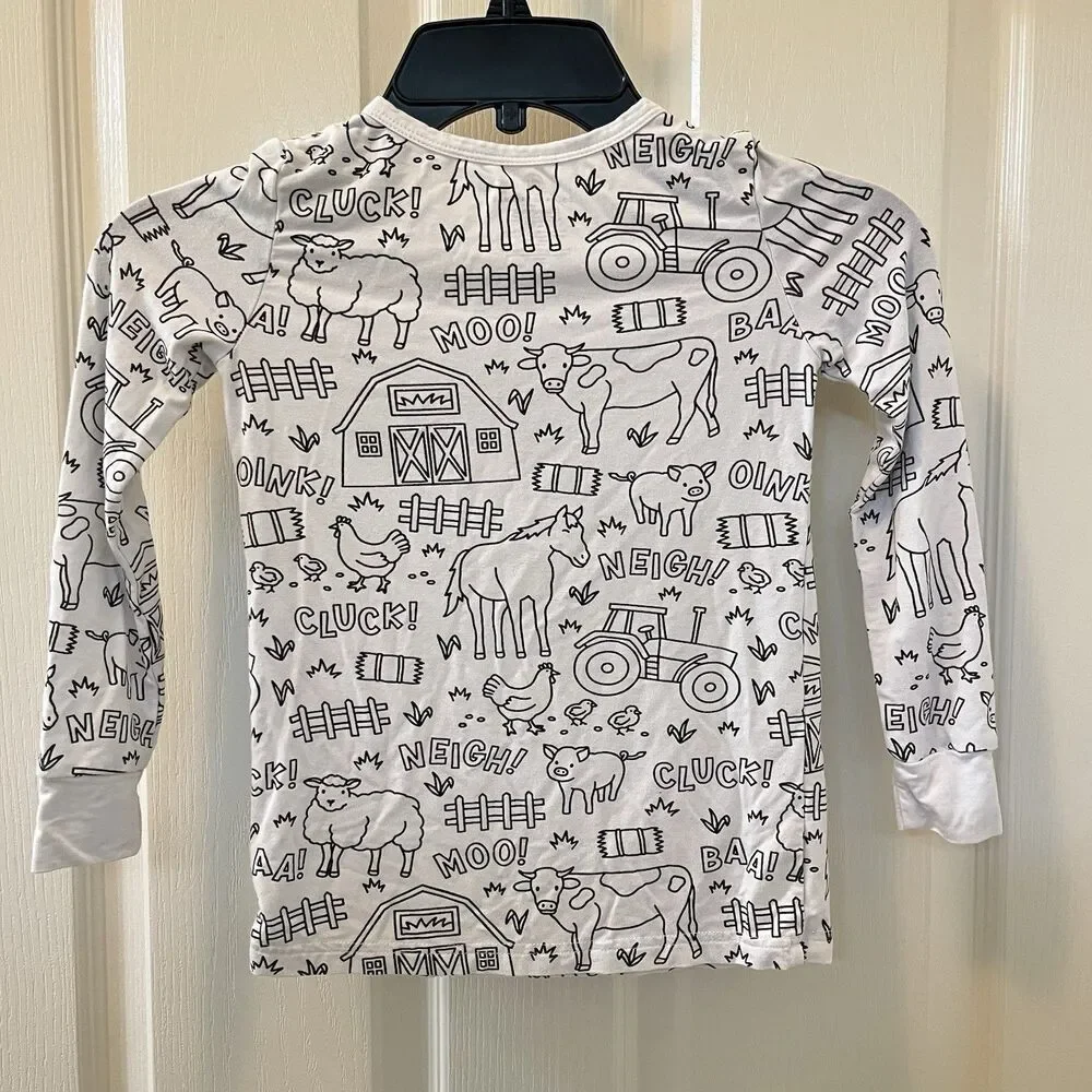 Caden Lane Color Me Pajamas Farm Animals 2-Pc Bamboo Set Kids Size 7/8